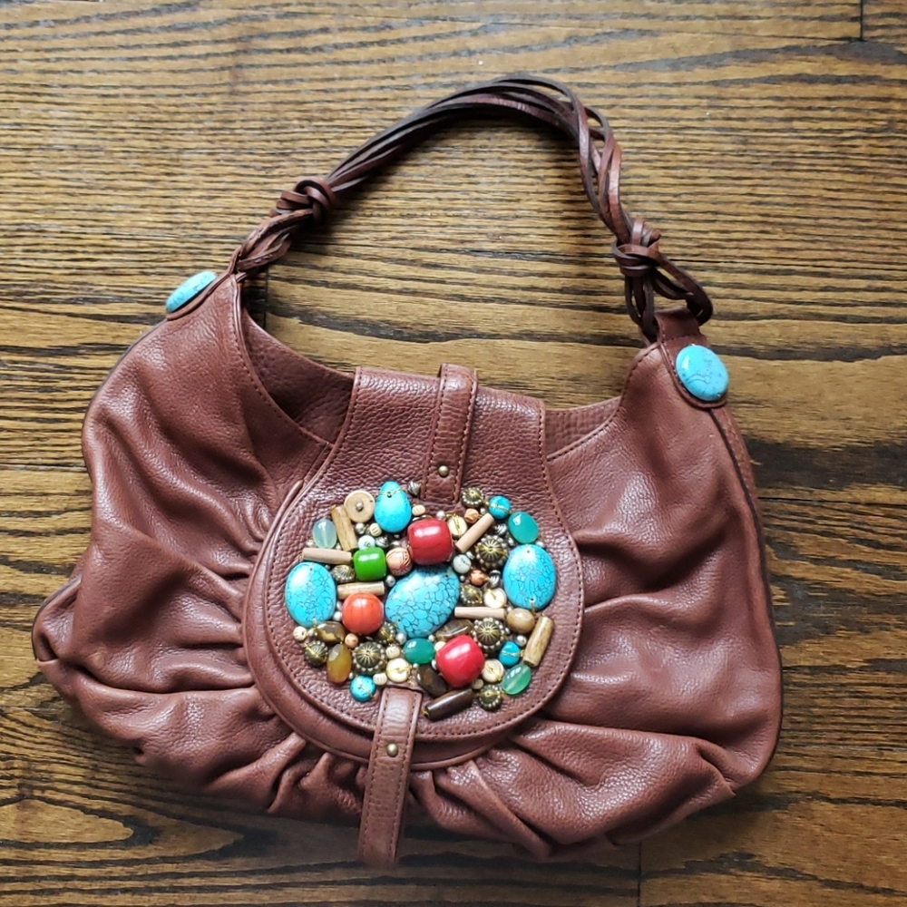 Cole Haan G Series Brown Leather Bag with Stones